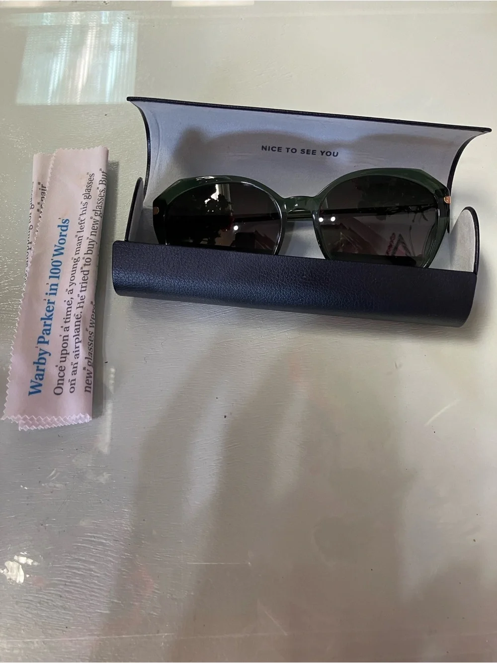 Warby Parker Palm Crystal Green Nancy Sunglasses with Polished Gold